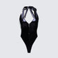 Betsy Black Vegan Leather Plunge Bodysuit product front