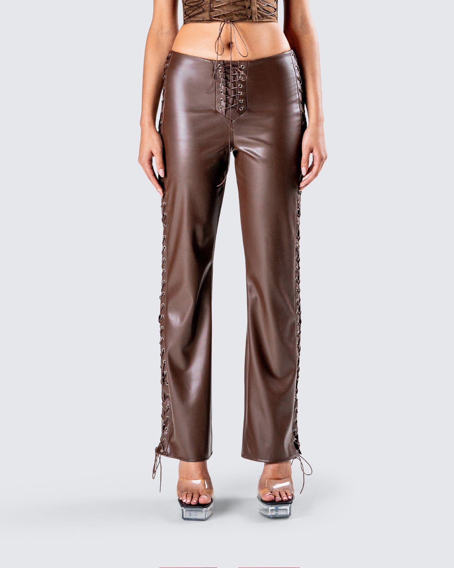 Bette Brown Lace Up Pants model front