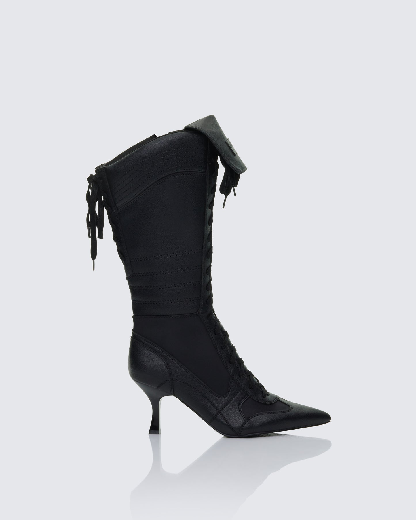 Blaze Black Knee High Boxing Heeled Boot