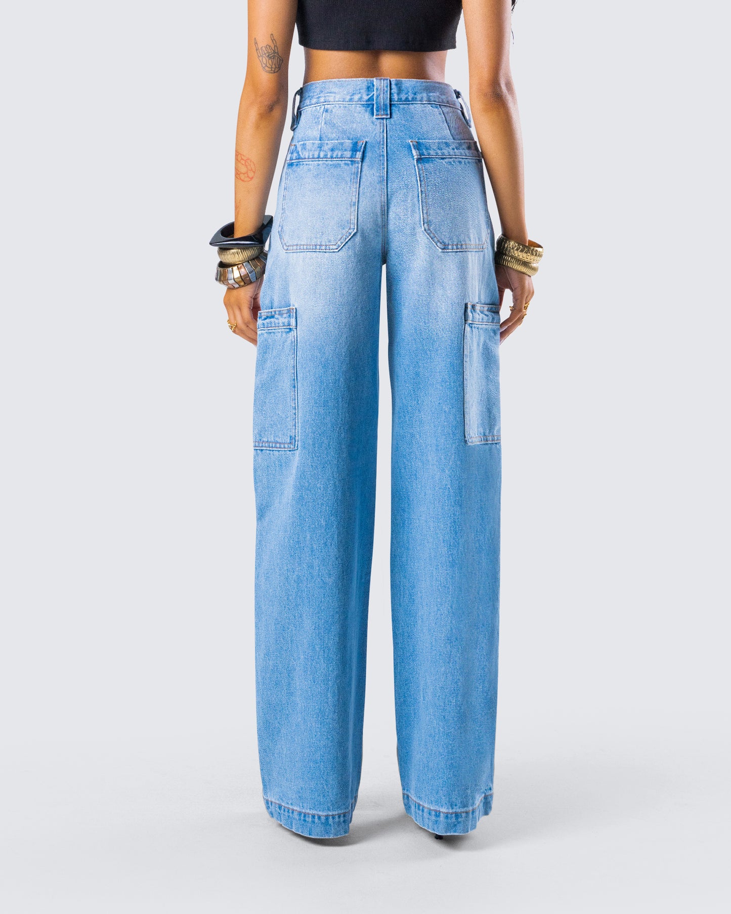 Blossom Blue Cargo Denim Pant
