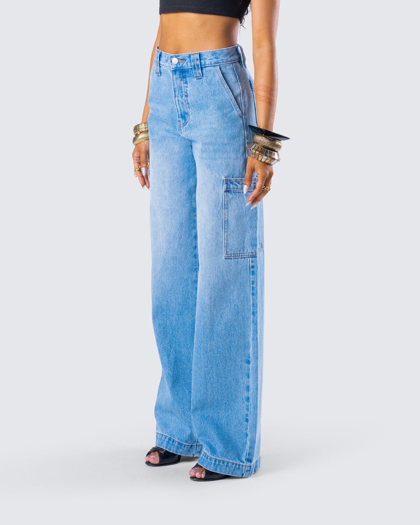 Blossom Blue Cargo Denim Pant
