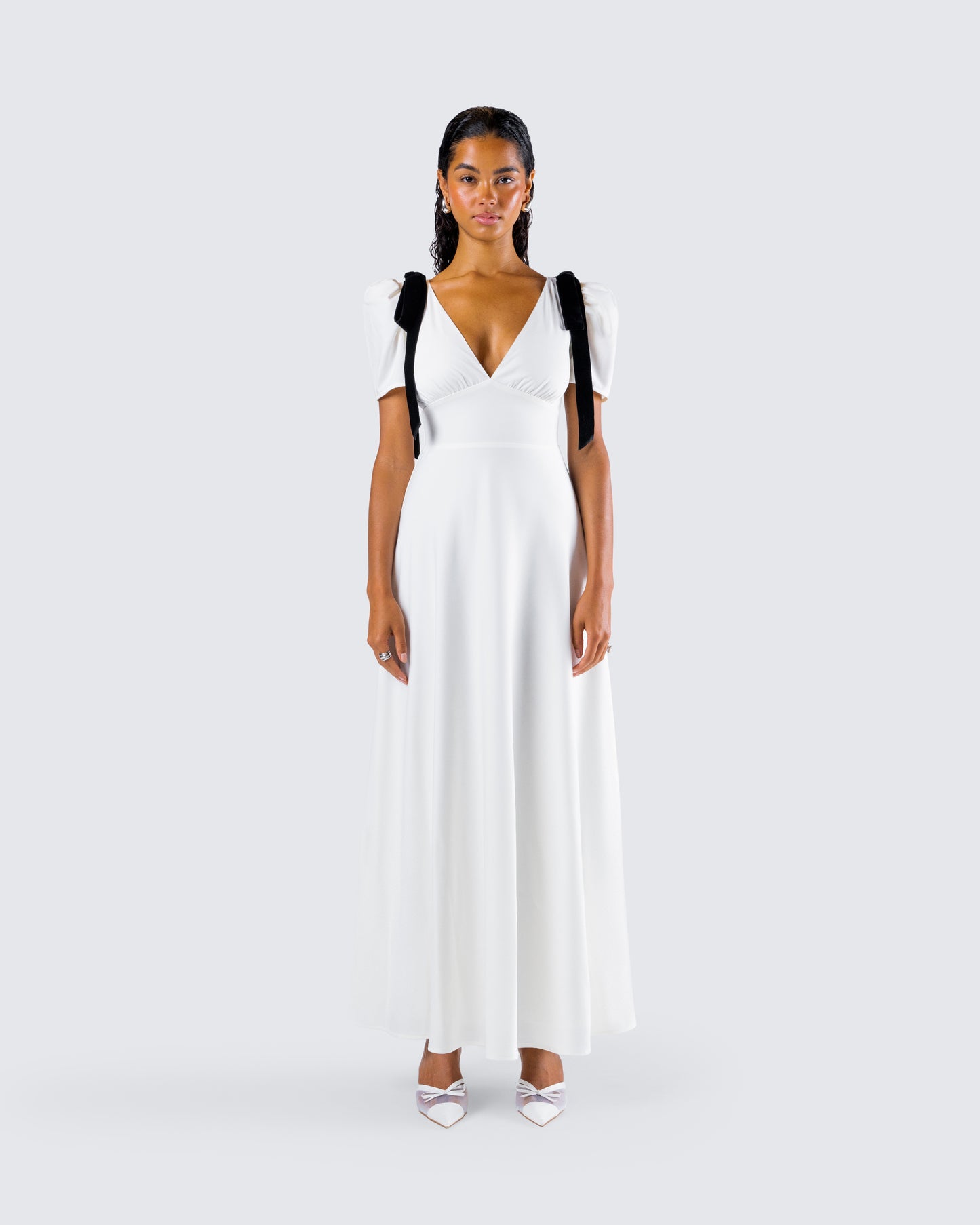 Braelyn White Maxi Dress model front