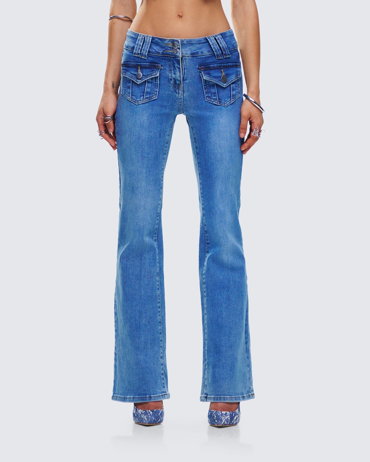 Bri Blue Denim Patch Pocket Jean model front