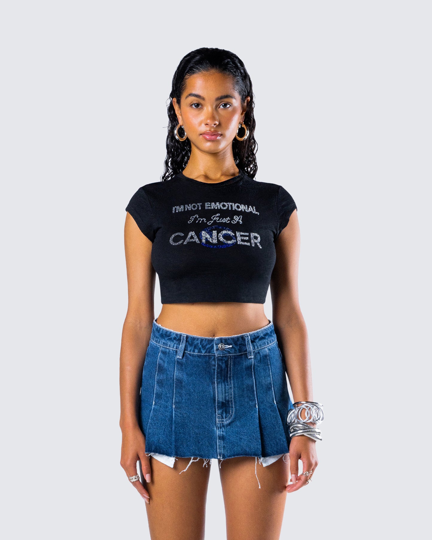 Cambria Black Cancer Graphic Top model front