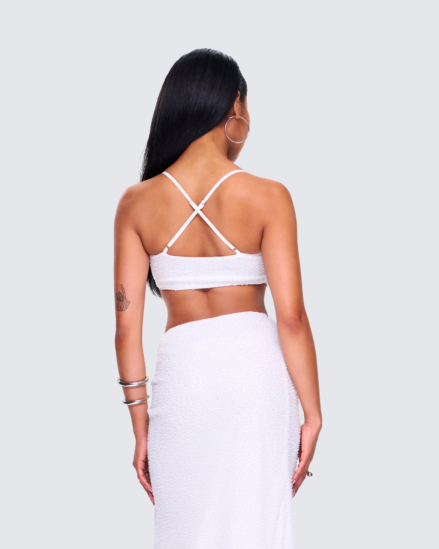 Carly White Beaded Bandeau Top