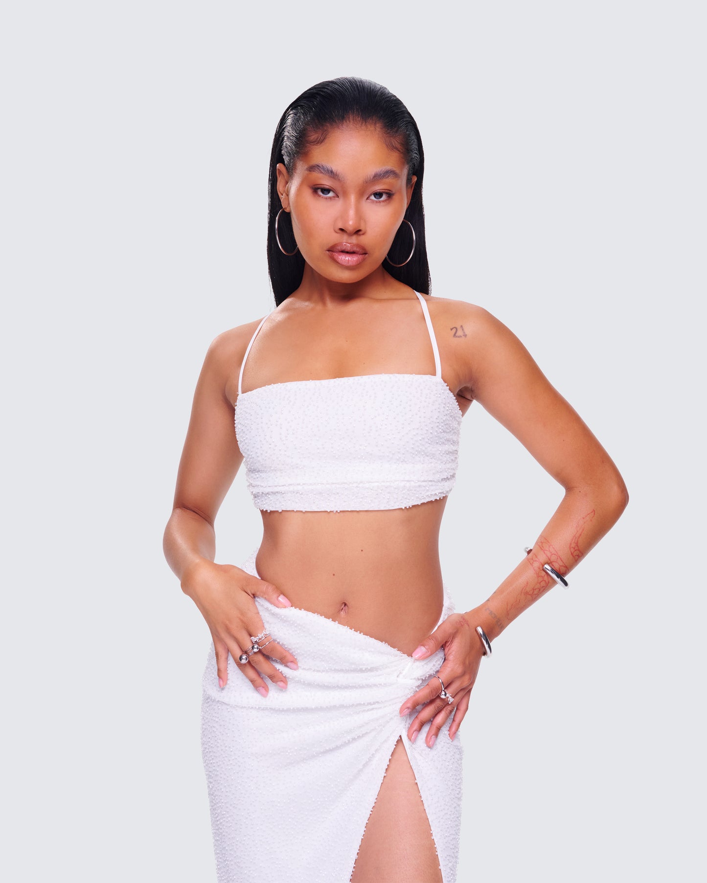 Carly White Beaded Bandeau Top