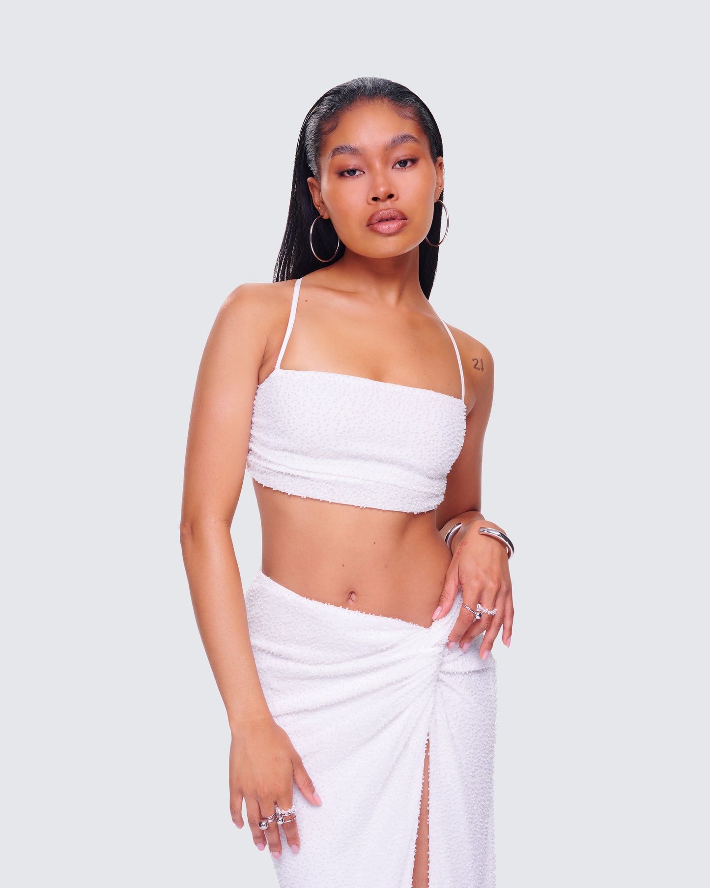 Carly White Beaded Bandeau Top