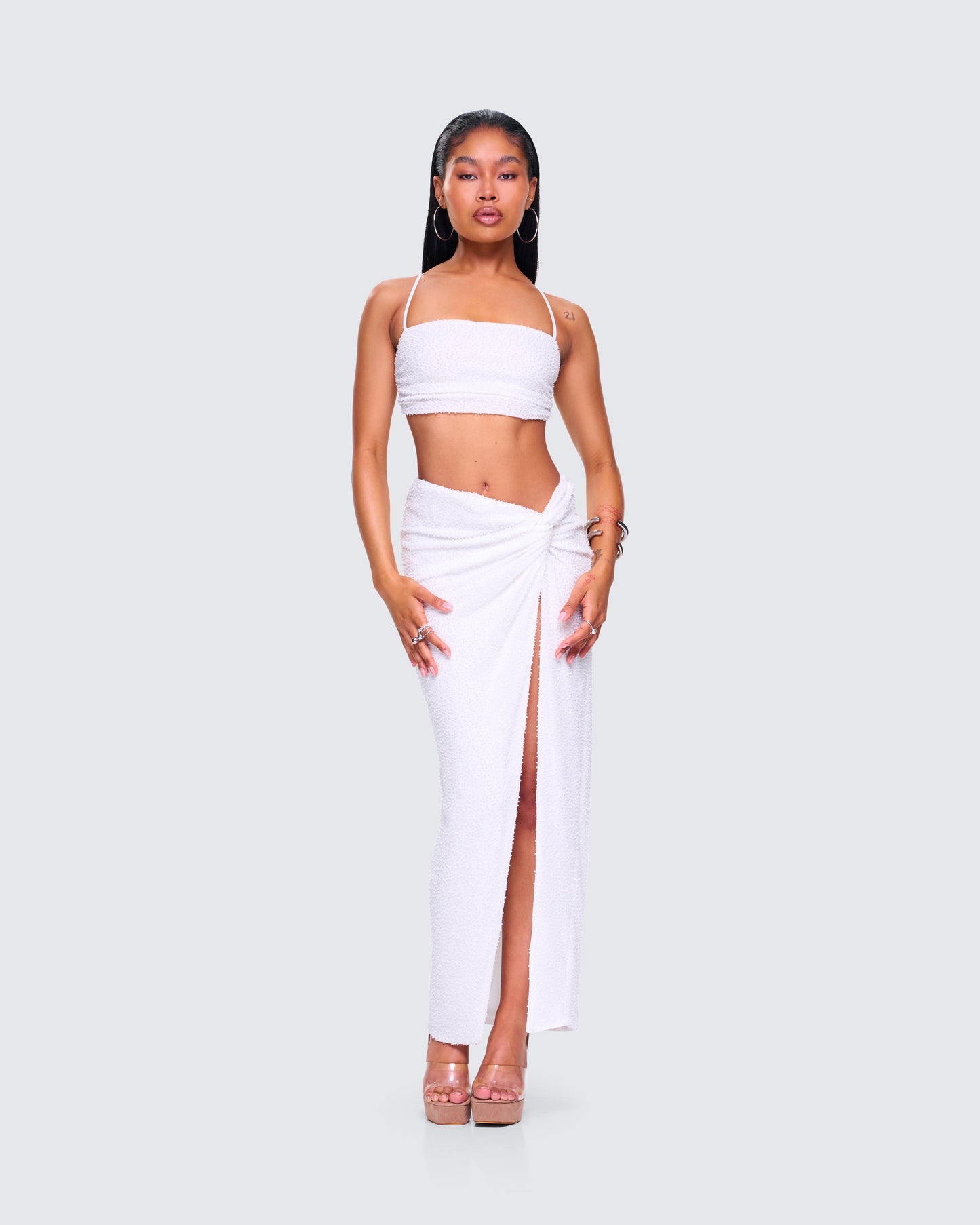 Carly White Beaded Bandeau Top