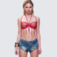 Celestia Red Beaded Bralette Top model front