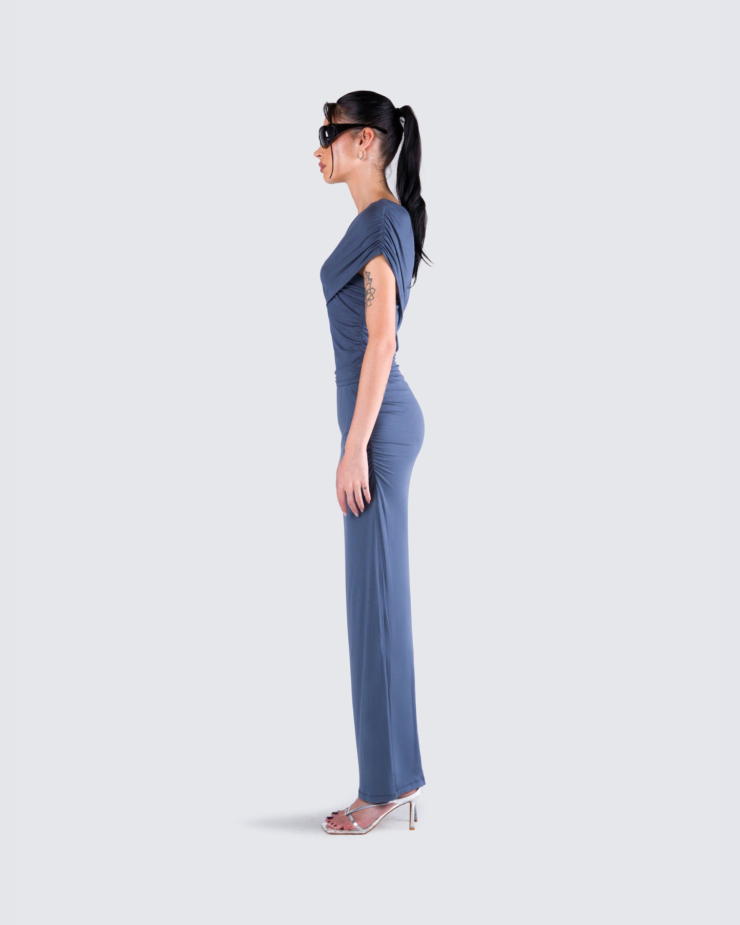 Charlize Navy One Shoulder Top