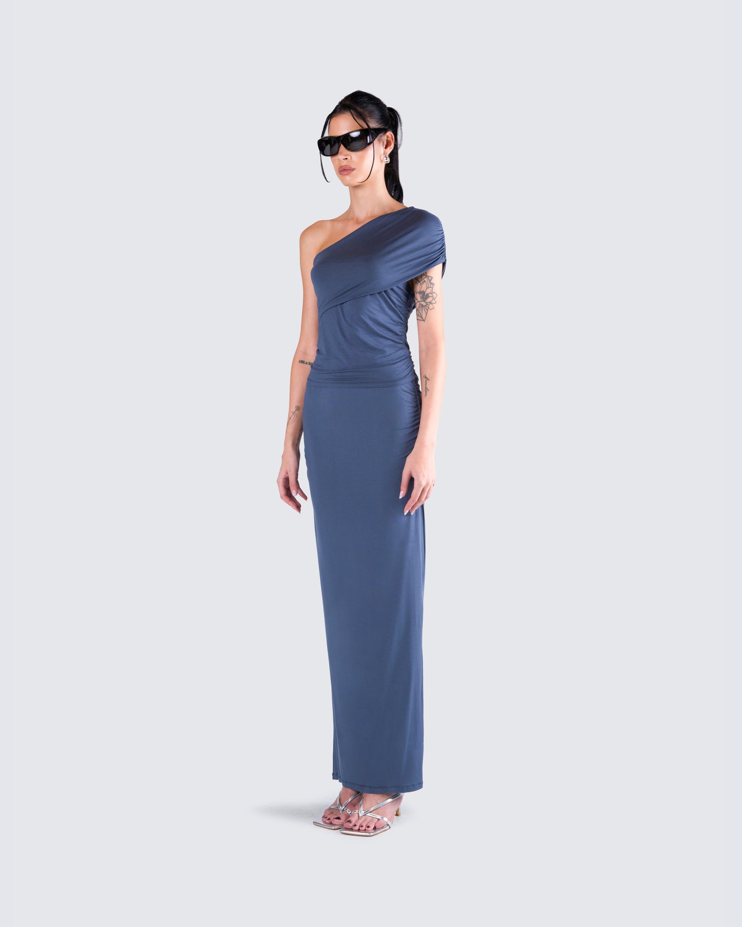 Charlize Navy One Shoulder Top