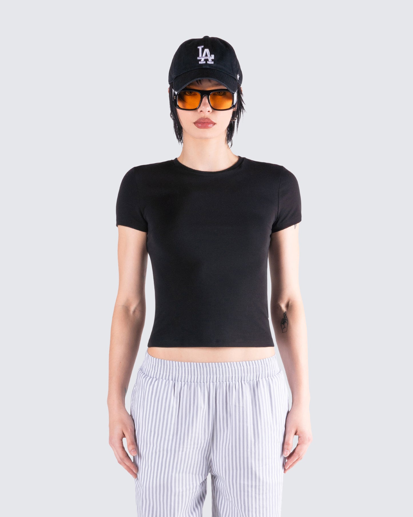 Chell Black Jersey Top model front