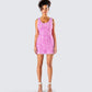 Christy Pink Petal Mini Dress model front