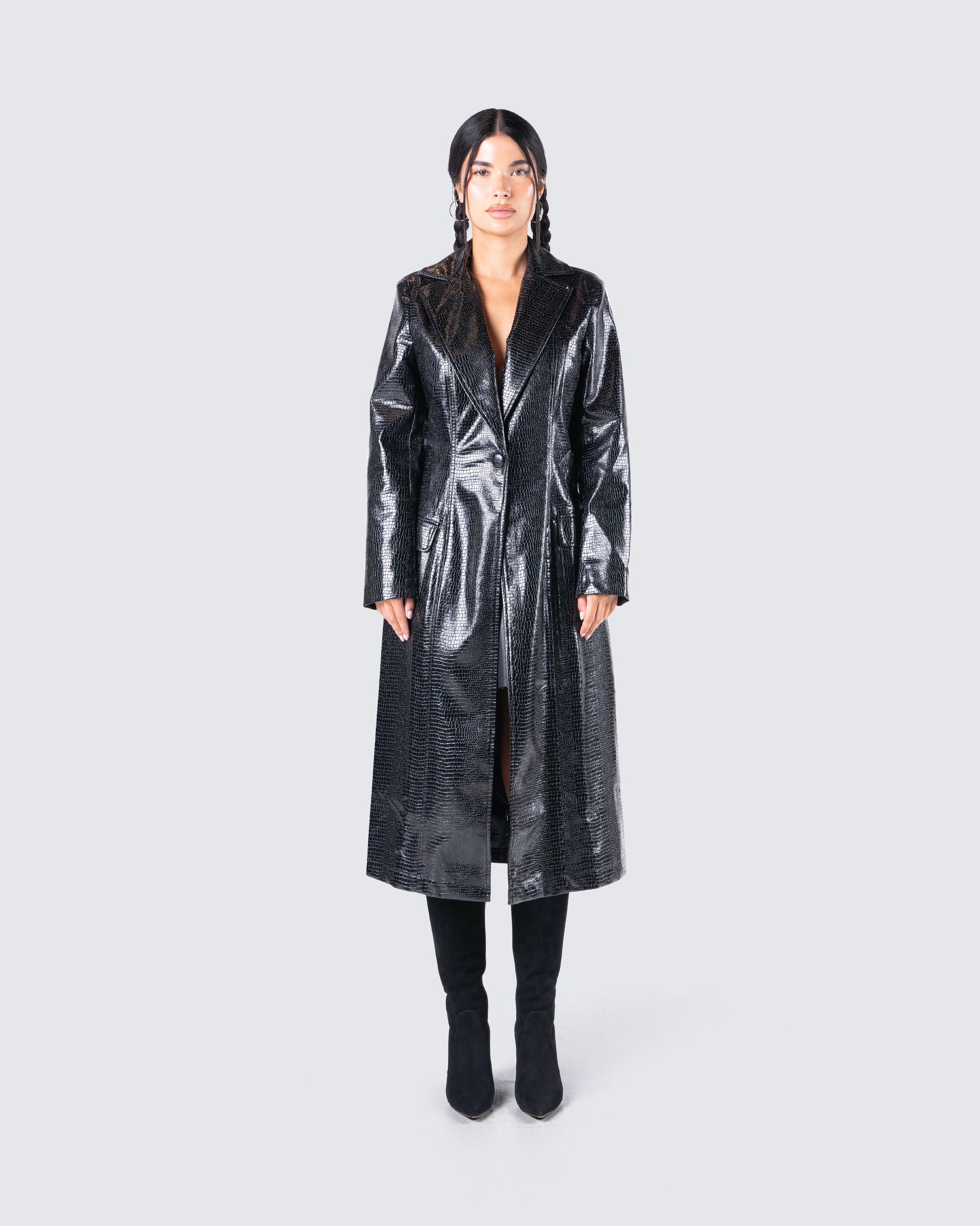 Claudia Vegan Croc Leather Coat model front