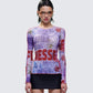 Cleodora Purple Printed Mesh Top model front