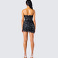 Clover Hand Beaded Rhinestone Black Mini Dress