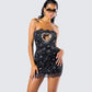 Clover Hand Beaded Rhinestone Black Mini Dress