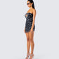 Clover Hand Beaded Rhinestone Black Mini Dress