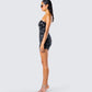 Clover Hand Beaded Rhinestone Black Mini Dress