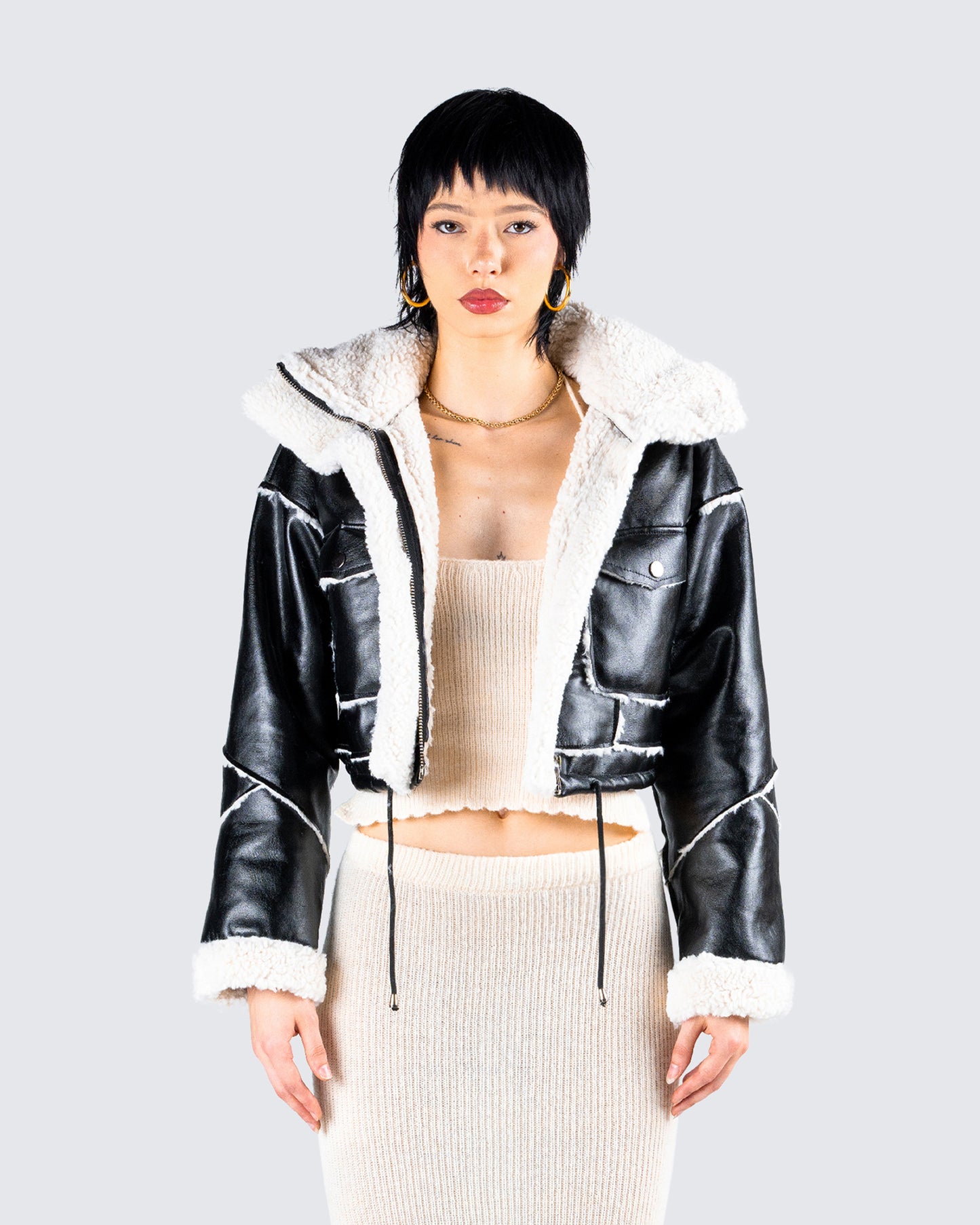 Coralie Black Sherpa Bonded Jacket