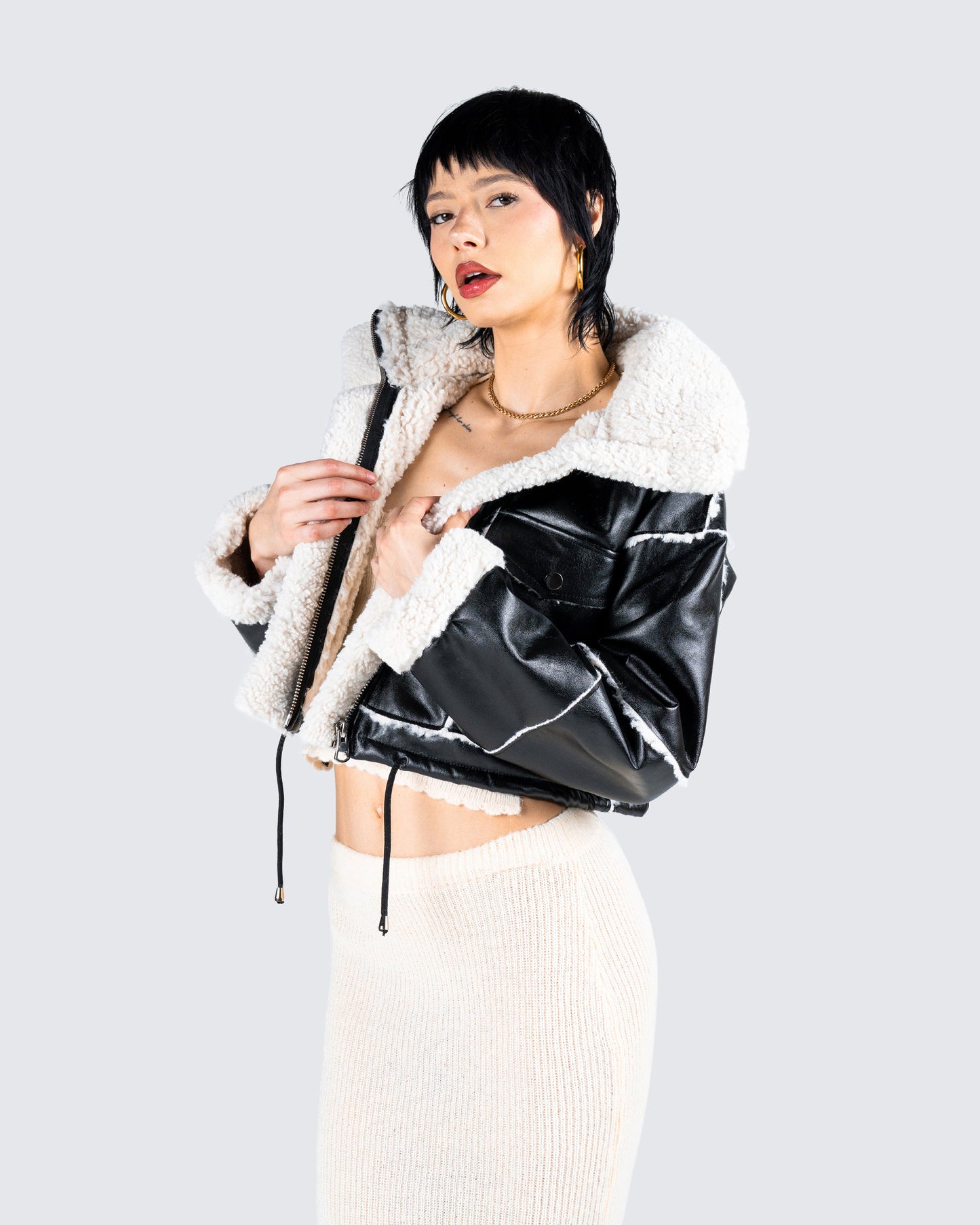Coralie Black Sherpa Bonded Jacket