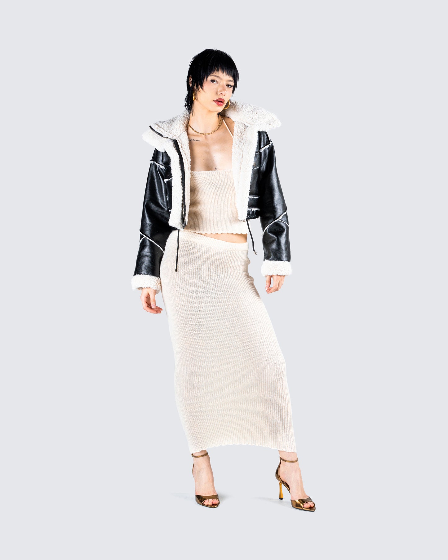 Coralie Black Sherpa Bonded Jacket