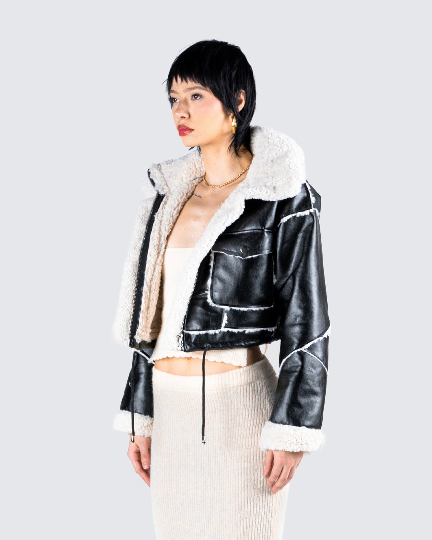 Coralie Black Sherpa Bonded Jacket