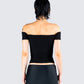 Crissle Black Rib Off Shoulder Top