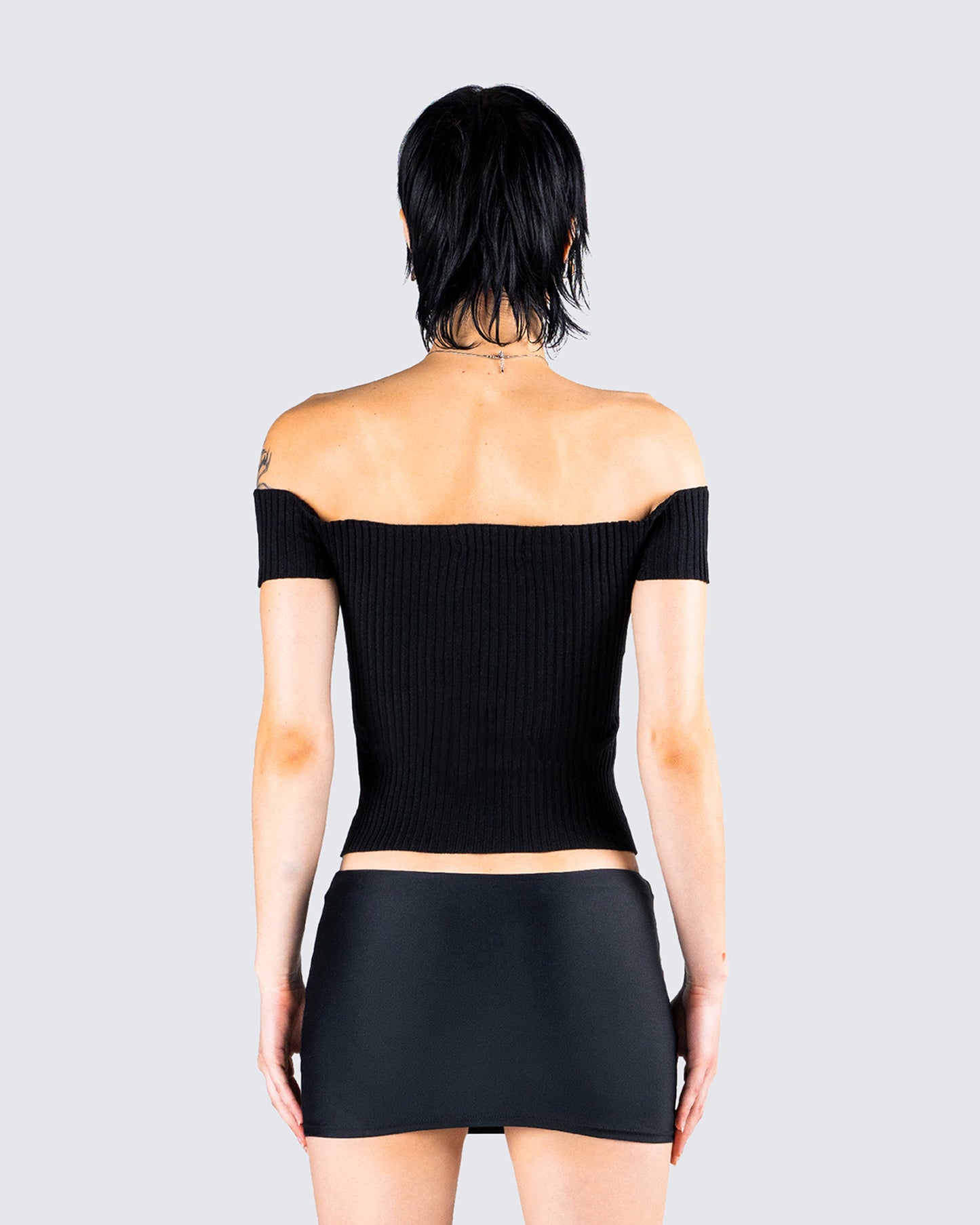 Crissle Black Rib Off Shoulder Top