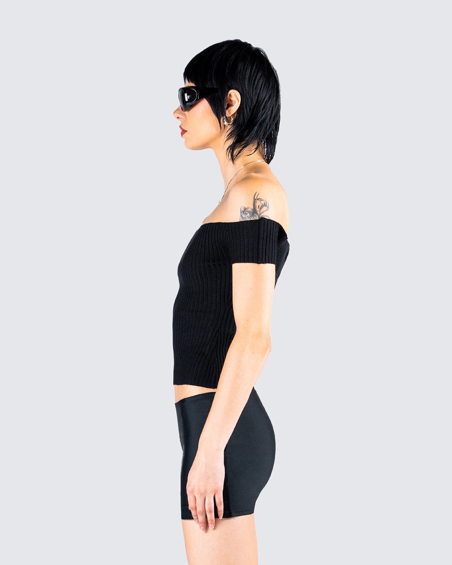 Crissle Black Rib Off Shoulder Top