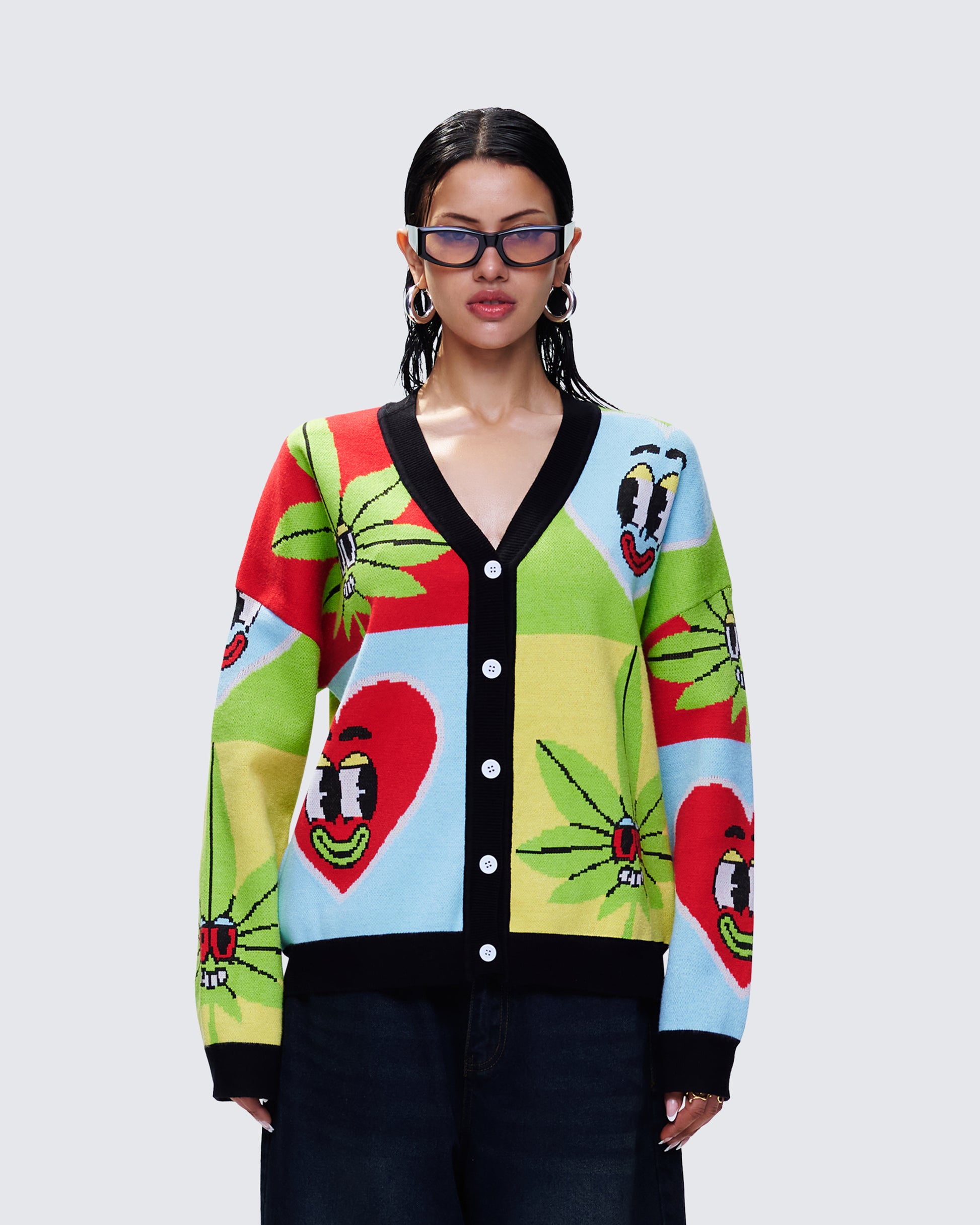 Cyrielle Multi Pop Art Sweater Knit Cardigan model front