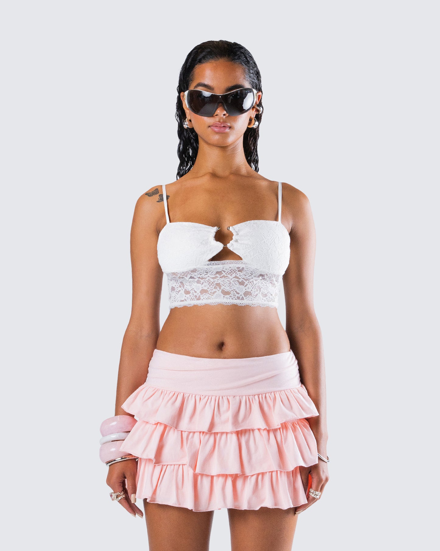Dakoa White Lace Cami Top model front