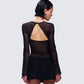 Damaris Black Long Sleeve Bow Trim Top