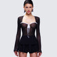 Damaris Black Long Sleeve Bow Trim Top model front