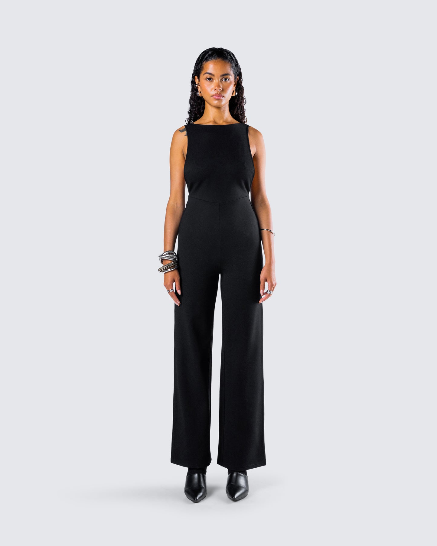 Damira Black Maxi Jumpsuit model front