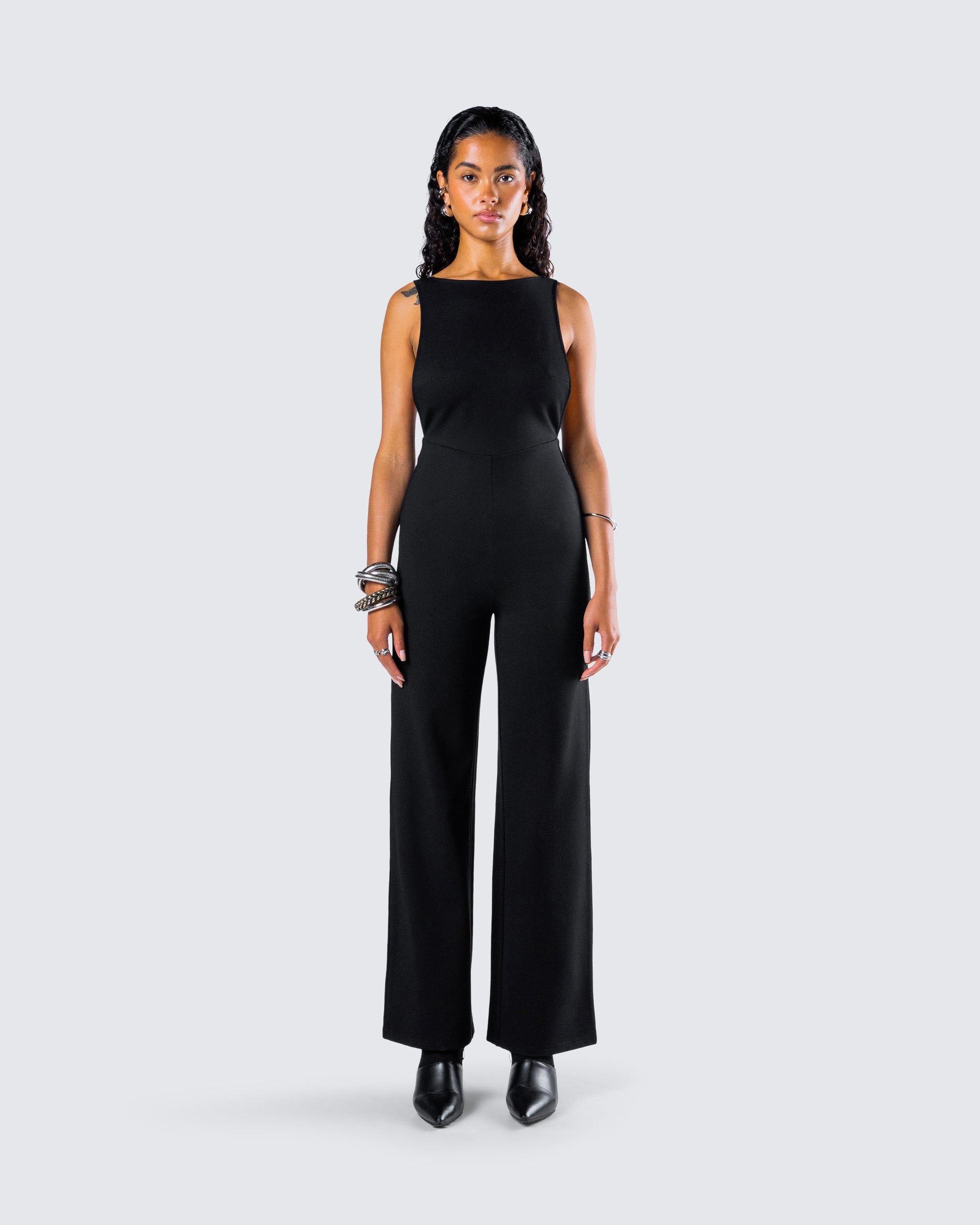 Damira Black Maxi Jumpsuit model front