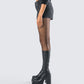 Damla Black Pinstriped Shorts