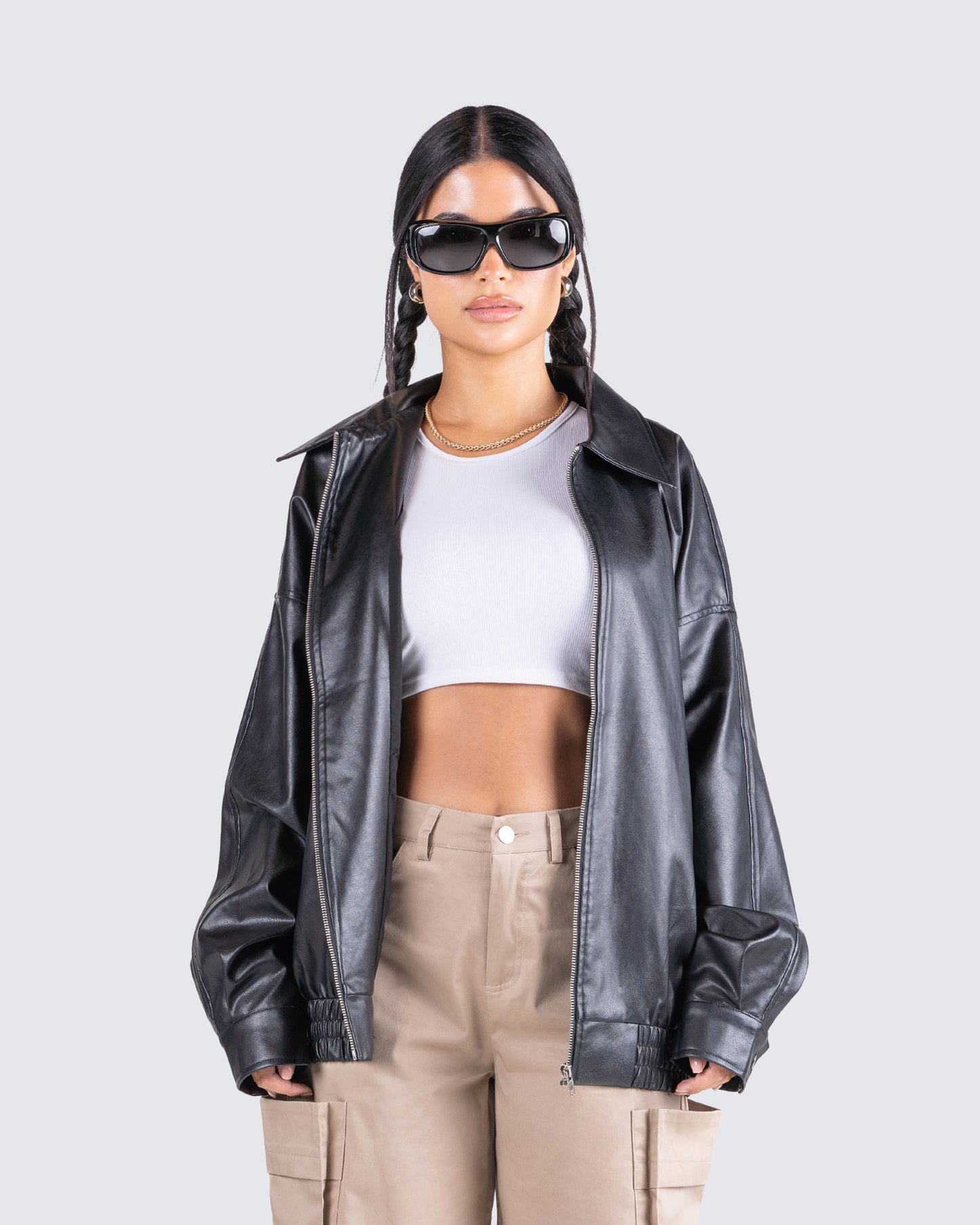 Danny Black Vegan Leather Jacket model front