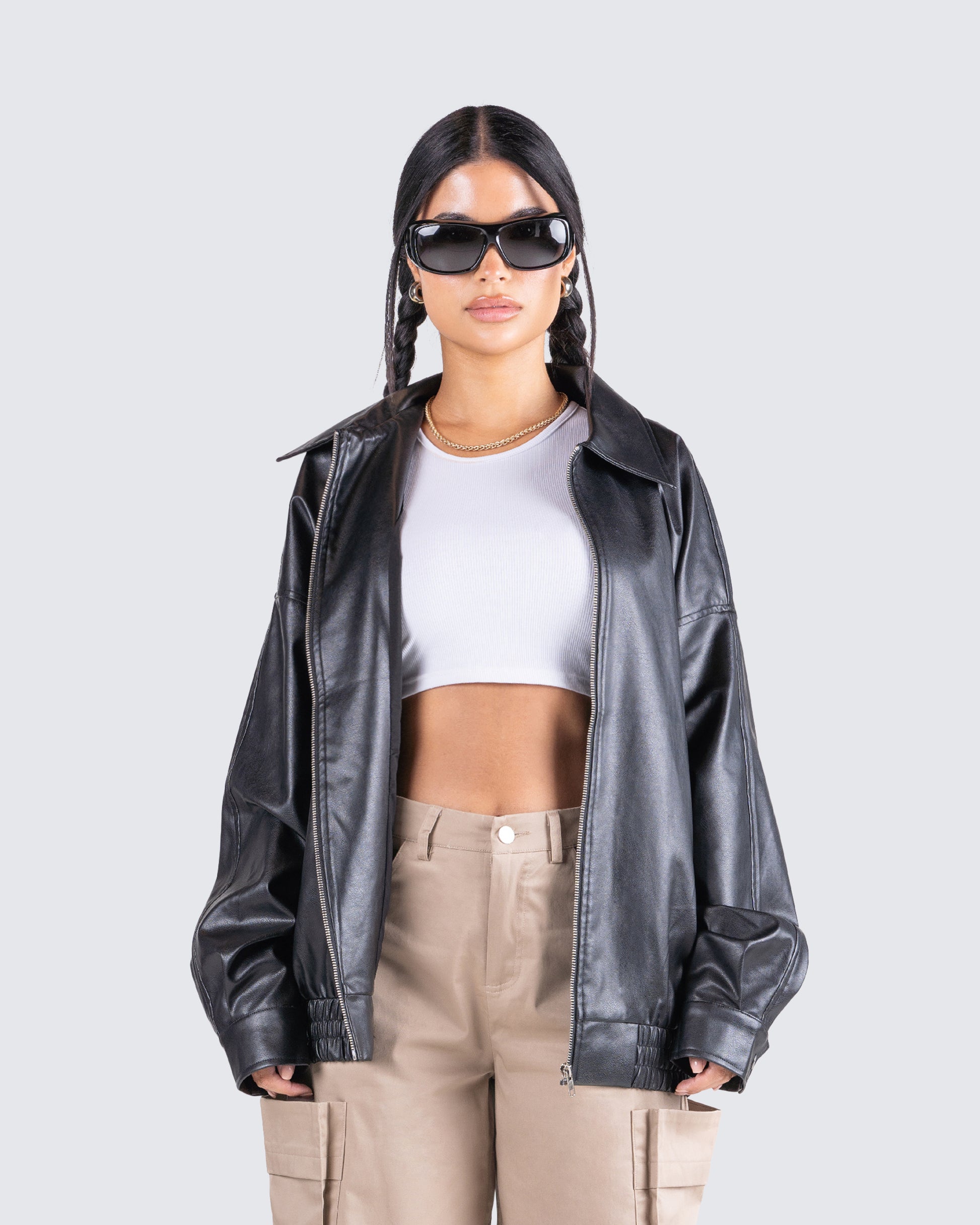 Danny Black Vegan Leather Jacket model front