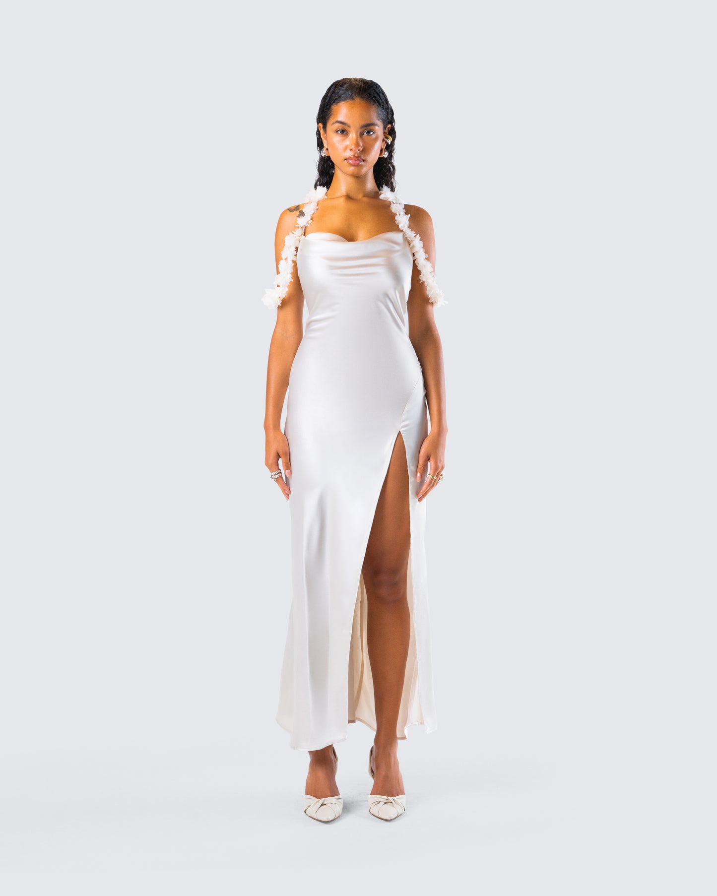 Danu Ivory Floral Applique Gown model front