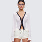 Daria Ivory Lace Up Blouse model front