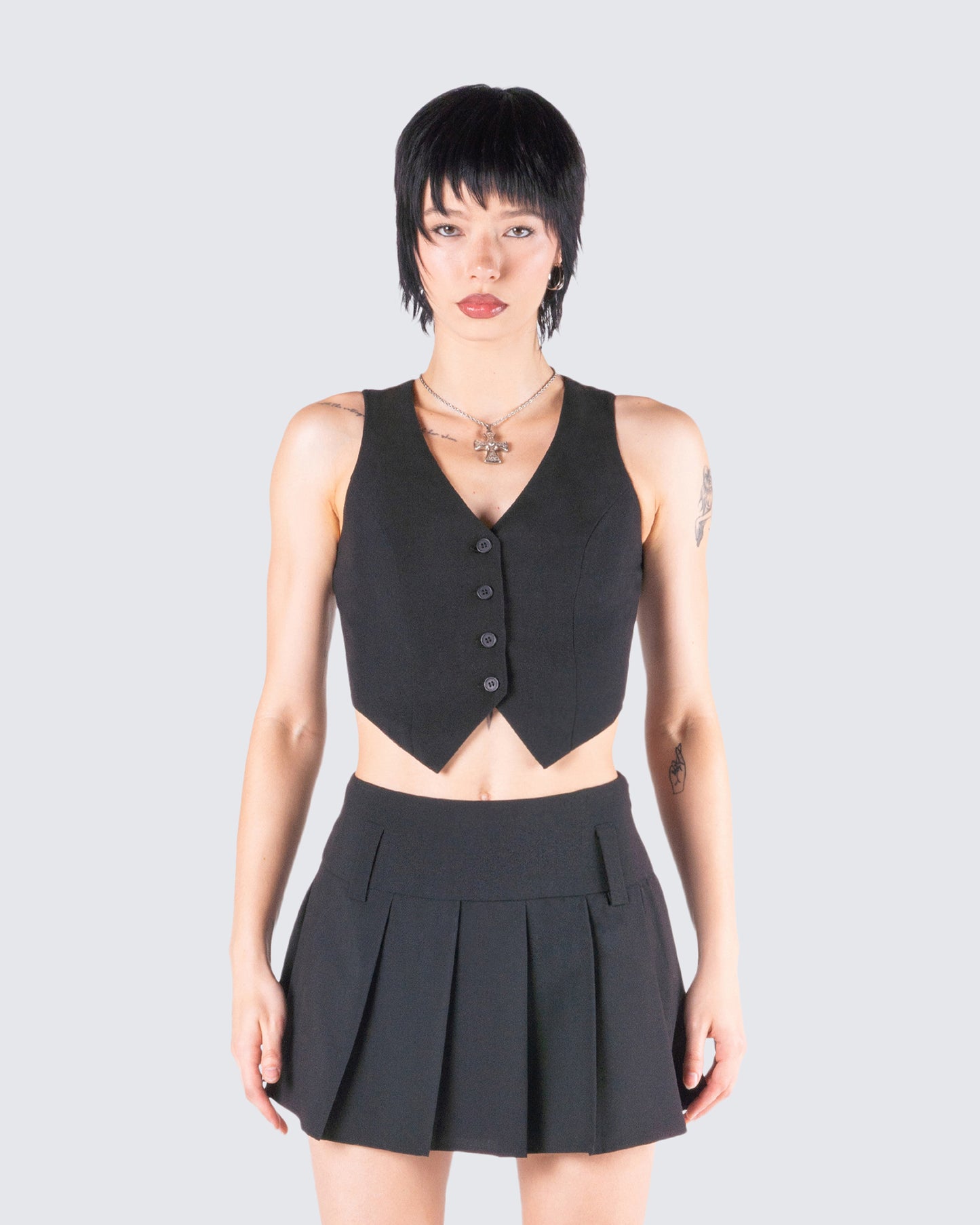 Deb Black Suiting Crop Vest Top model front