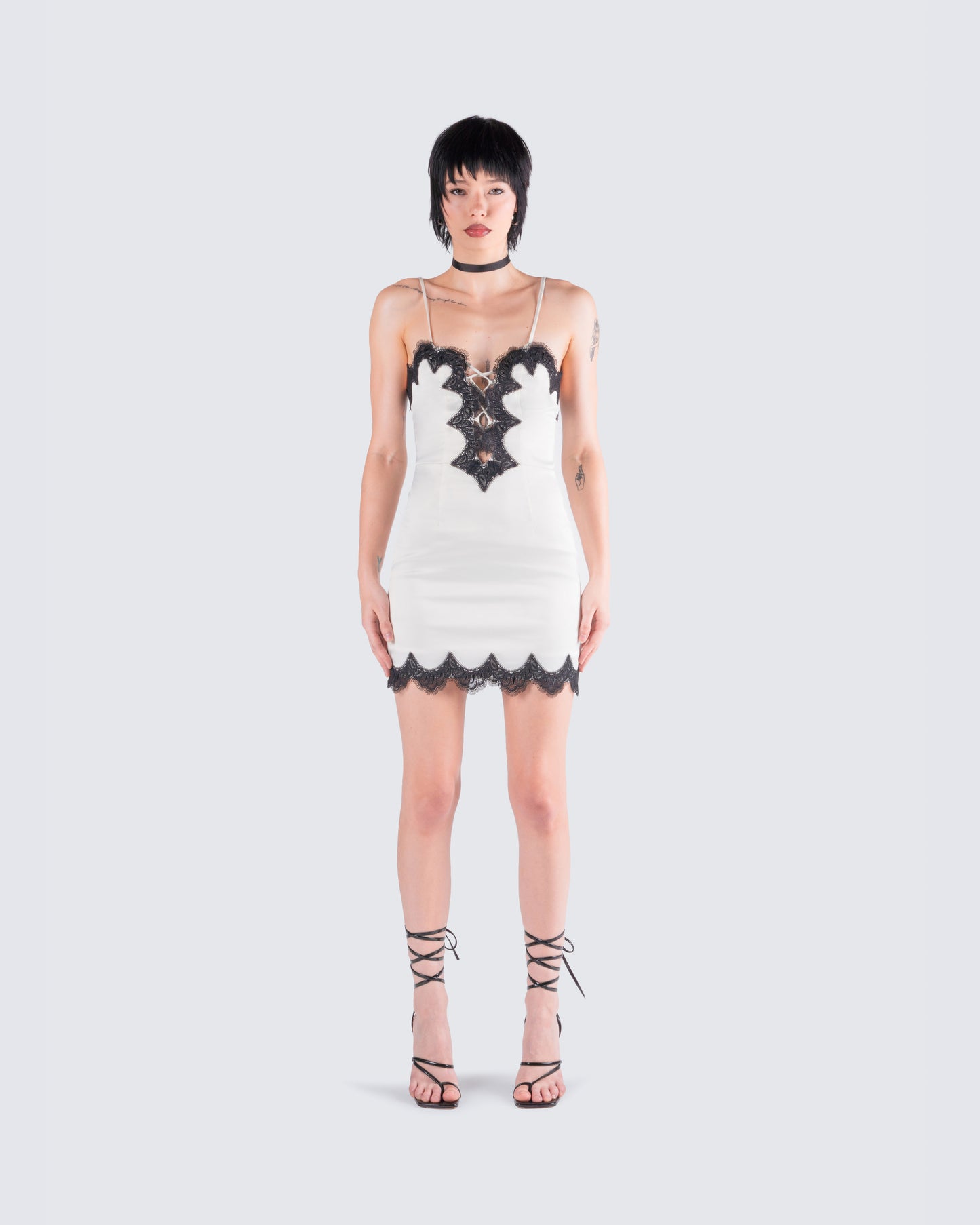 Debbie Ivory Satin Mini Dress model front
