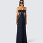 Debra Black Lace Panel Maxi Dress model front