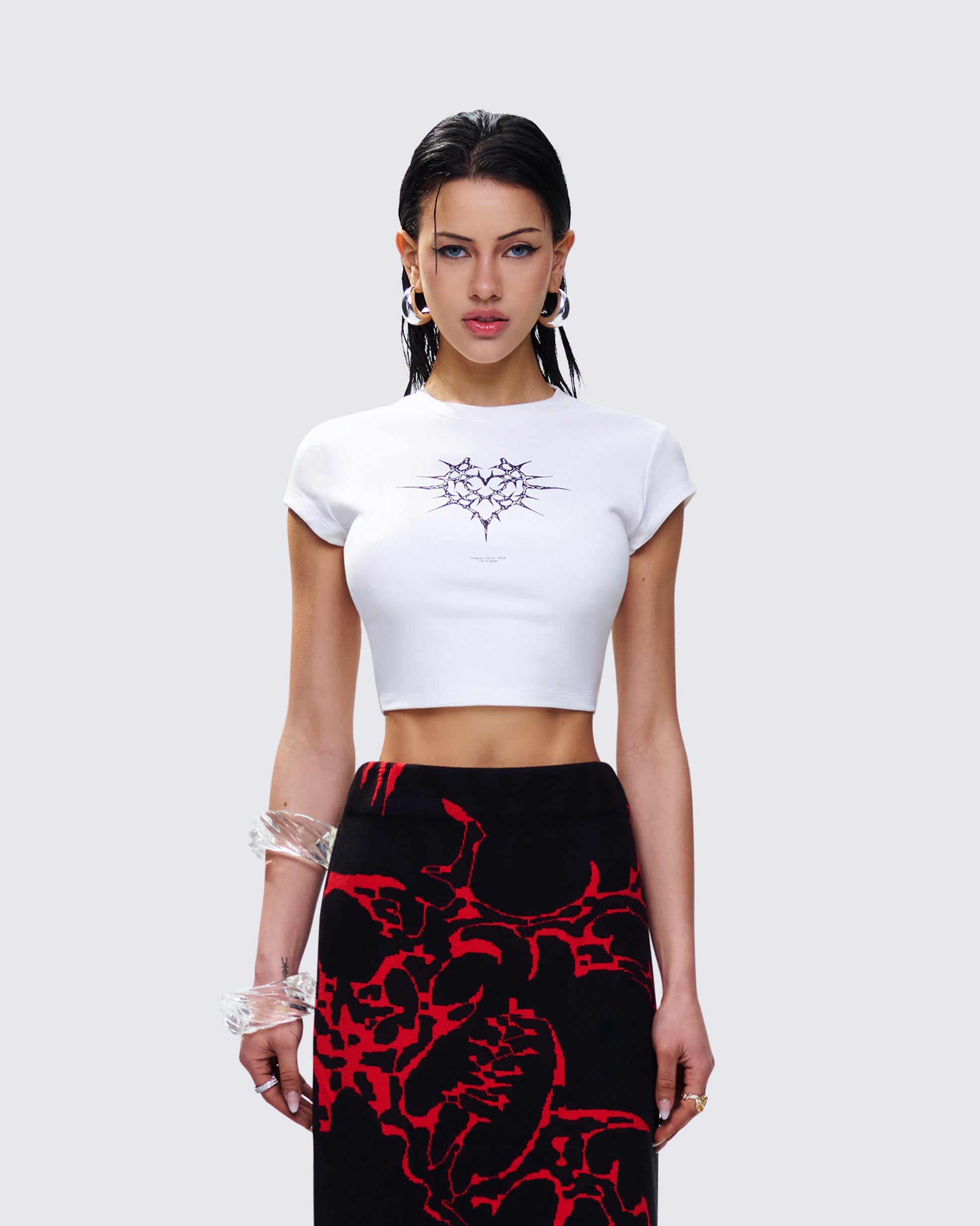 Dena White Jersey Graphic Top model front