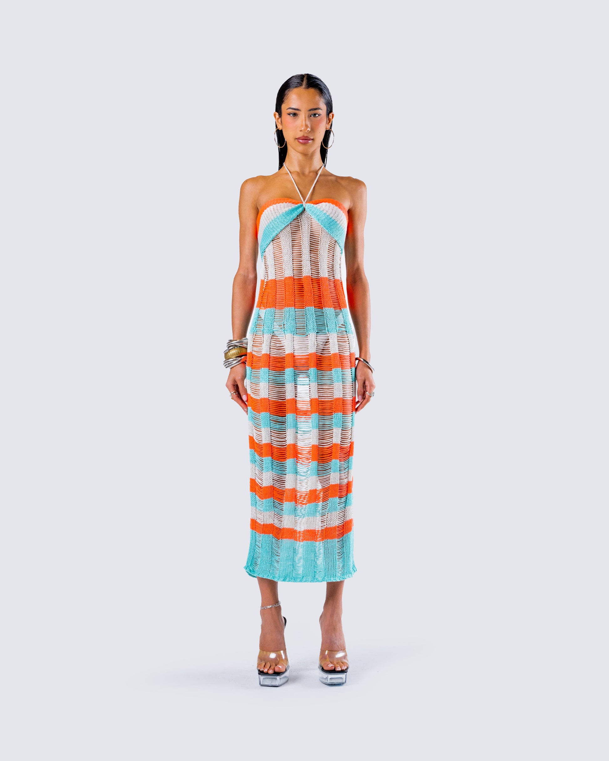 Derica Multi Open Knit Midi Dress model front