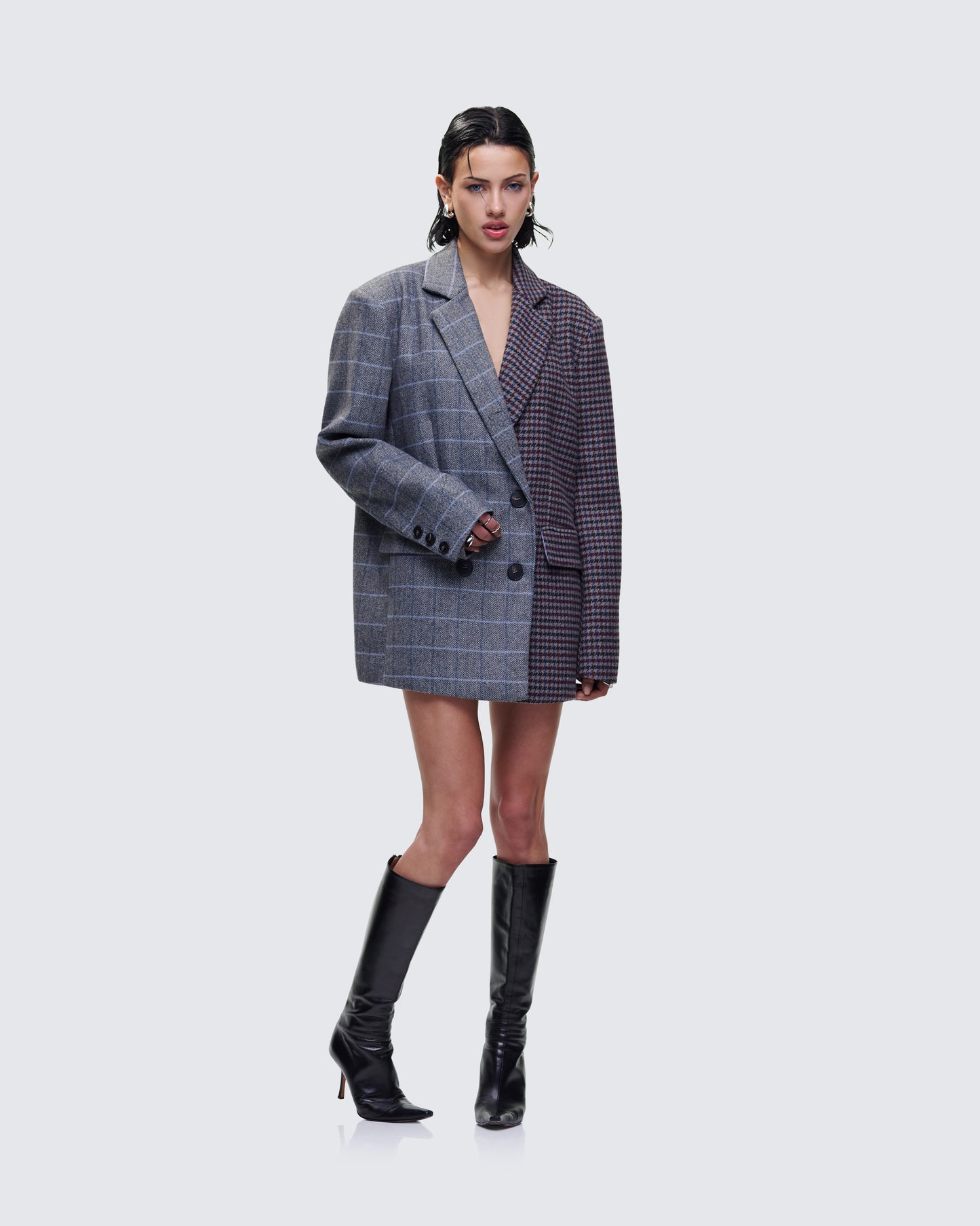 Dionne Grey Mixed Check Double Breasted Blazer
