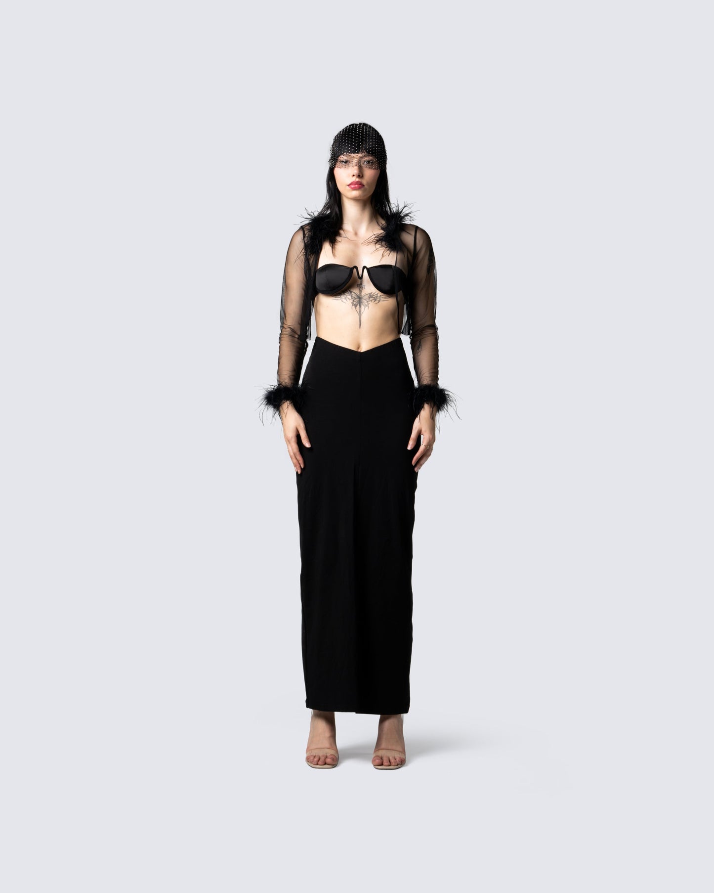 Dita Black Feather Jacket model front