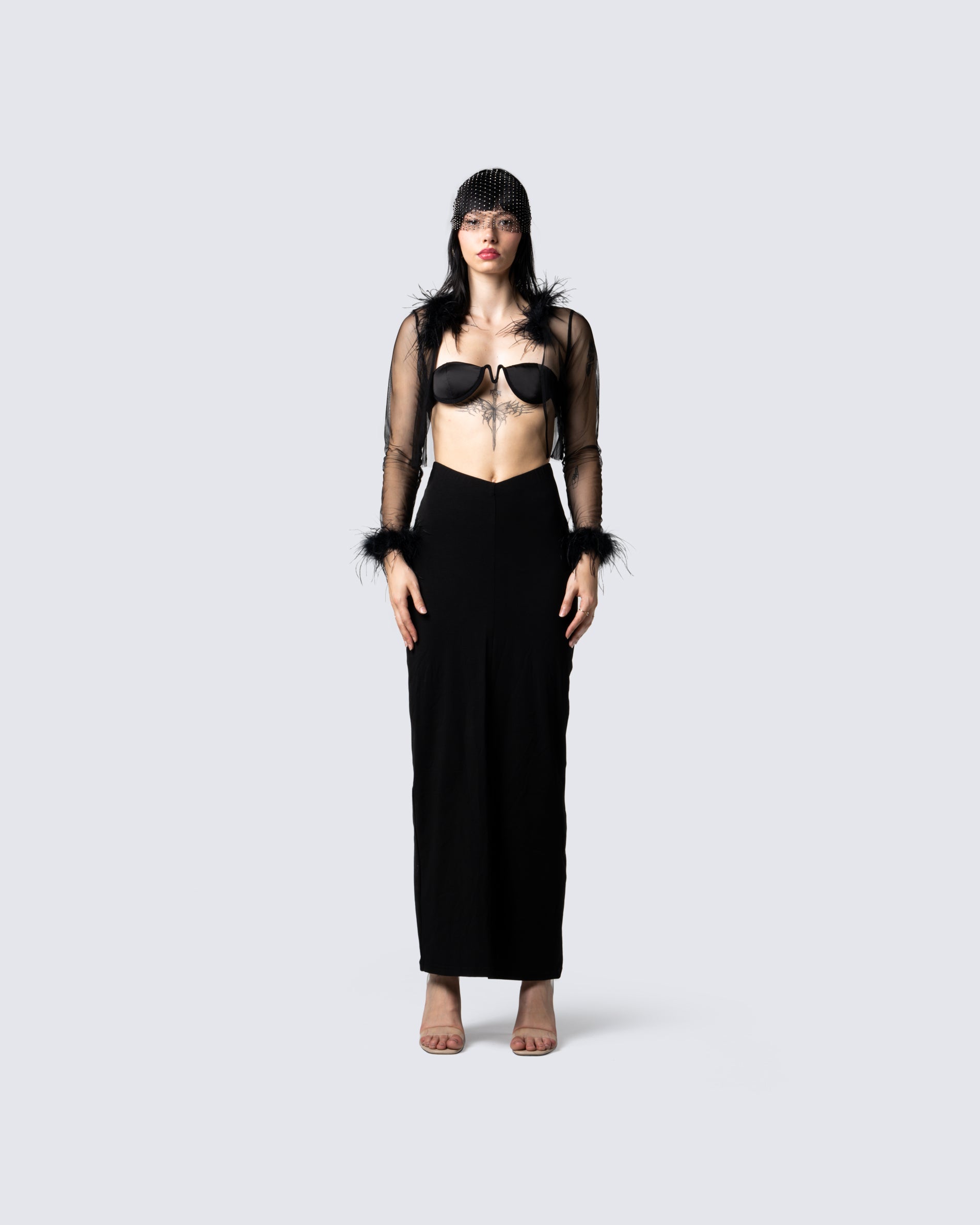 Dita Black Rhinestone Headband model front