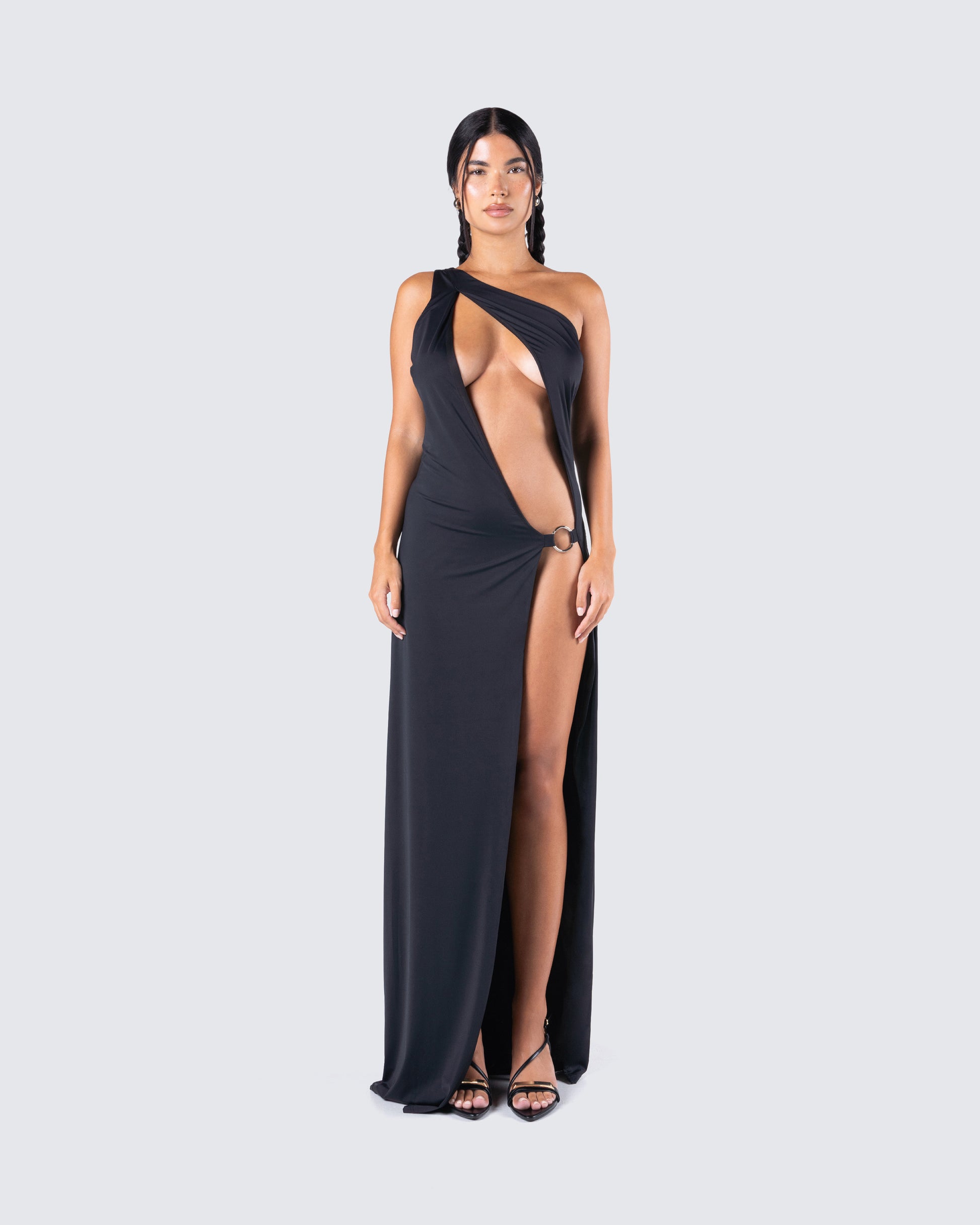 Dorian Black Cut Out Dress model front